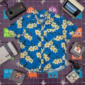 Old Navy Tropical Floral Graphic Tee Blue Slim